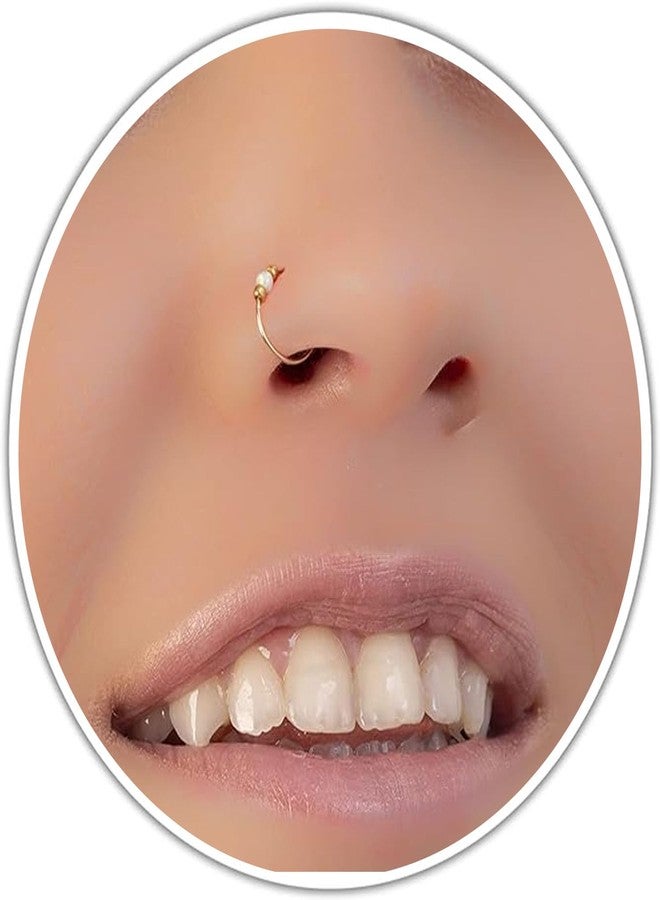 biliboom 14k Gold Filled White Opal Nose Ring - Tiny 24G Thin Gold Nose Hoop for Women - Dainty Handmade Opal Nose Piercing Hoop - Small Snug Gold Hoops Jewelry - Comfortable Everyday Fit - Image 1